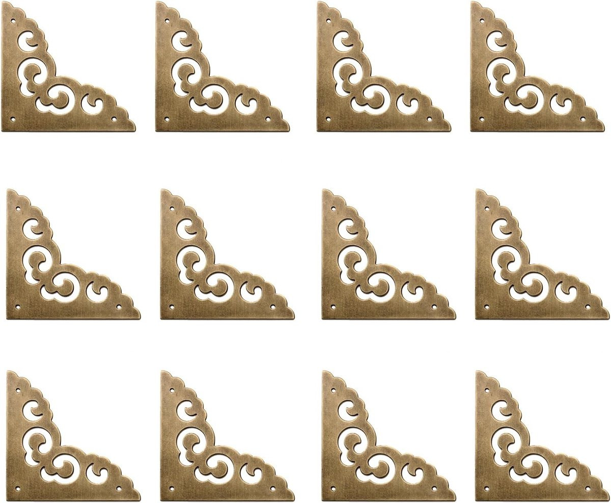 12 Stuks Messing Hoekbeschermers voor Kasten met Bloemenpatroon voor Meubelbescherming en Versteviging