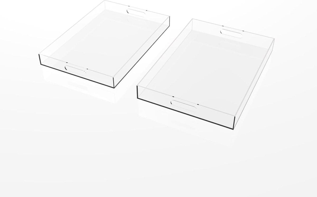 Set van 2 transparante acryl serveerschalen met handgrepen voor keuken, badkamer of cosmetica