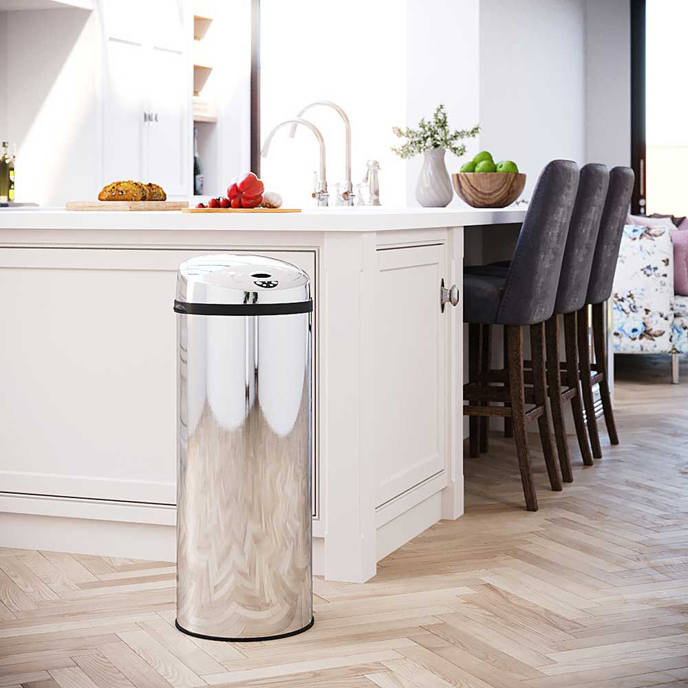 Symple Stuff Ladson Steel Motion Sensor Kitchen Trash Can Chrome 50L