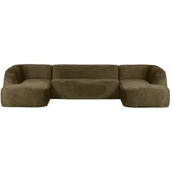 Ecksofa Sloping U-Form aus Struktursamt, modern, dunkelgrün Bonsai, für 6–7 Personen