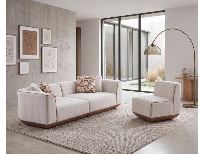 JVmoebel Polstergarnitur Moderne Stoffgarnitur Designer Polster 3-Sitzer Exklusiver Sessel, (2-tlg), Made in Europa