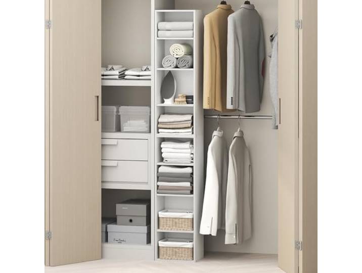 Furinno PASIR 8-stöckiges Schrank- und Aufbewahrungssystem, 27,6 cm, Weiß Verstellbares offenes Regal, Aufbewahrungsorganizer, stapelbare Kleiderschrankaufbewahrung, für Kleiderschrank, Schlafzimmer