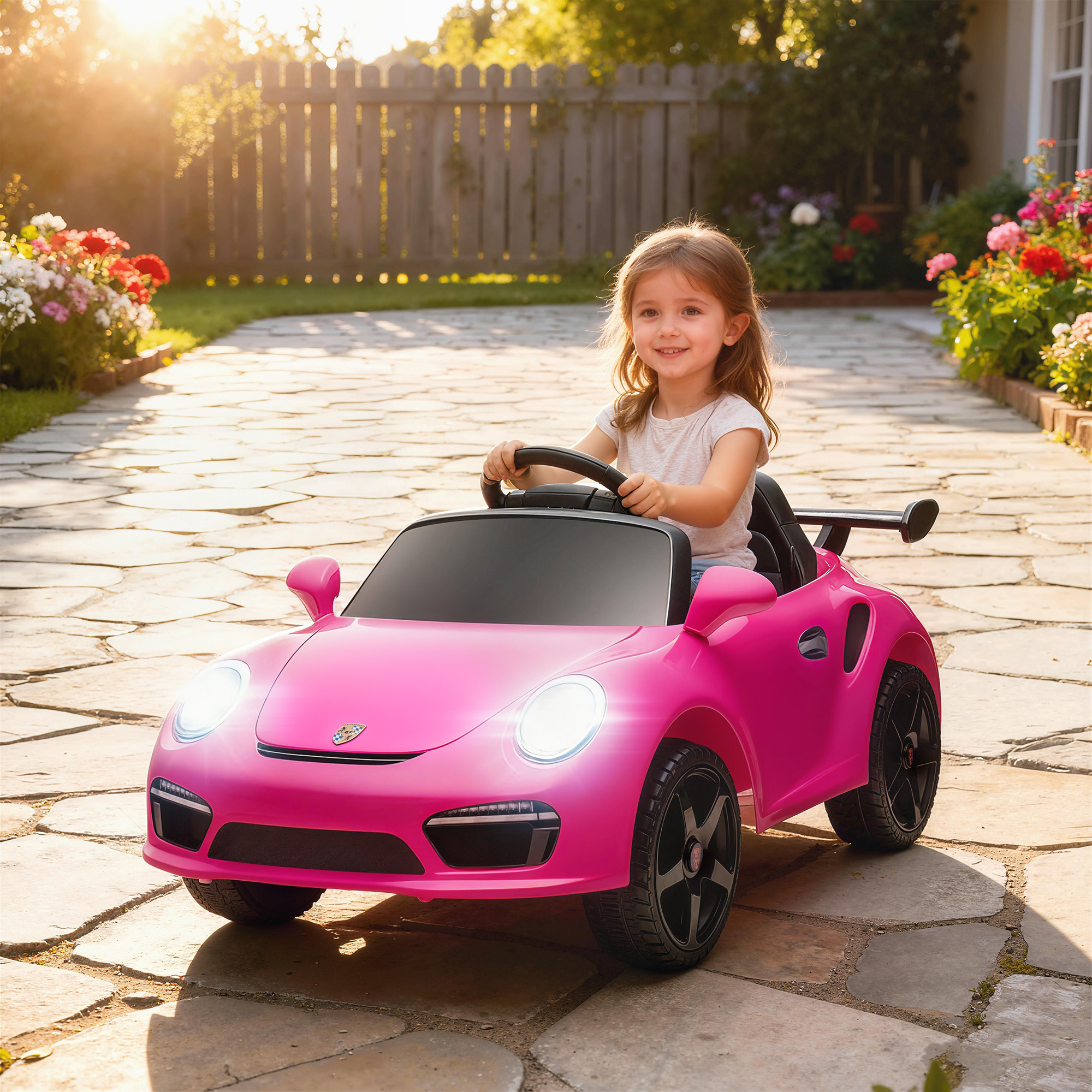 Aiyaplay Auto Elettrica per Bambini Polizia con Telecomando Doppio Motore Sirena Rotelle di Supporto Musica e Fari Rosa   Aosom Italy