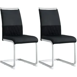 Merax Freischwinger(Set, 2 St), Moderne Esszimmerstühle 2er Set, Rückenlehne aus PU Kunstleder und Leinen, für Esszimmer, Gast Bürostuhl, schwarz