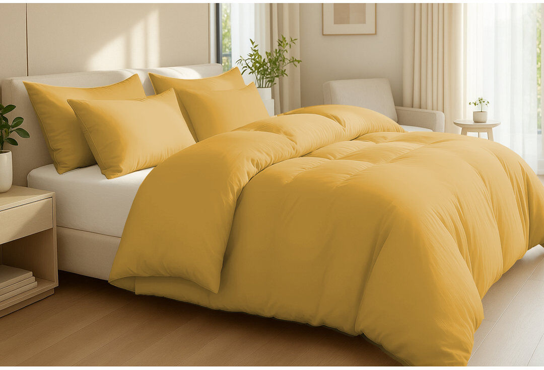 Pamposh Luxury 400TC Extra Long Staple Egyptian Cotton Duvet Cover Set _ Soft, Breathable, Hypoallergenic, Reversible _ Secure Zipper Closure Yellow Super King Duvet Cover + 2 King Pillowcases