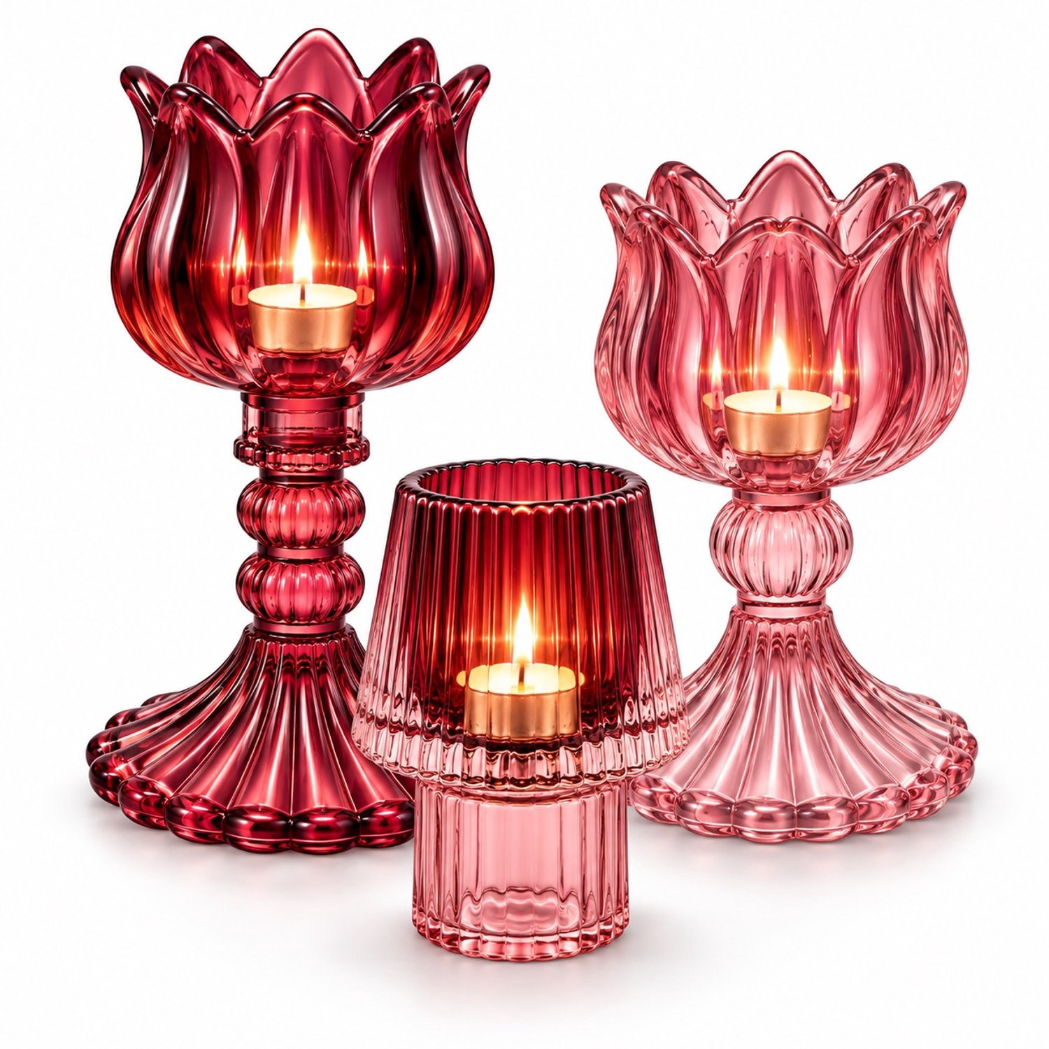 WinQ Waxinelichthouders S/3 Glaskandelaren Bordeaux met Pink