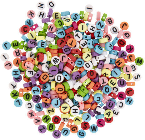 Buchstabenperlen, bunt, 7 mm Ø, 50 g