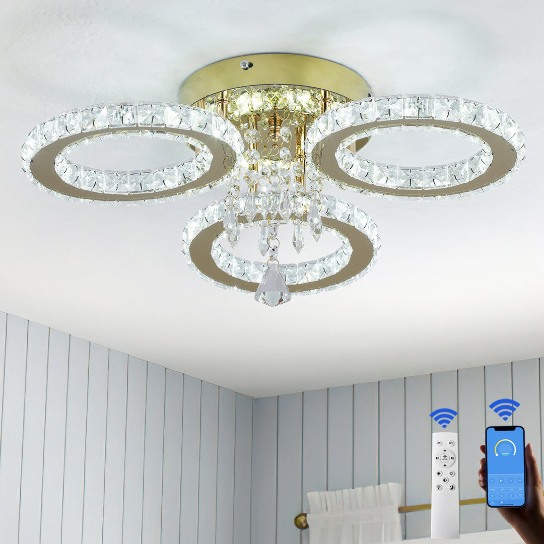 Rosdorf Park Luxury Ring LED Crystal Chandelier, Gold Finish And K9 Crystal Accents Gold 22cm H X 44cm W X 44cm D