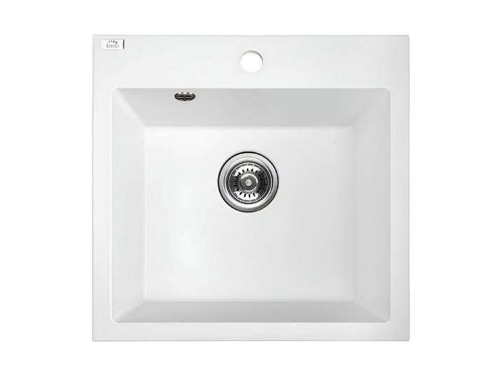 KOLMAN Küchenspüle Einzelbecken Alena Granitspüle, Quadratisch, 49/49 cm, Weiß, Space Saving Siphon GRATIS