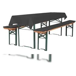 TexDeko Bierbankauflage gepolstert 220x25x2cm  3TLG Set Blickdicht mit Tischdecke 250x100cm (universal), Anthrazit Wasser- & schmutzabweisend