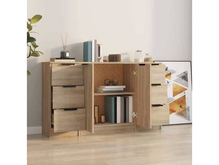Buffet de rangement - Buffets 3 pcs - Chêne sonoma - Bois d'ingénierie - Assemblage requis（3004）
