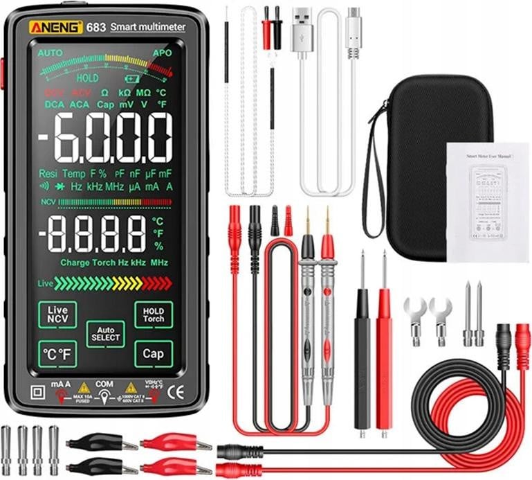 Aneng Digitale Multimeter Universeel Meetinstrument met Touchscreen, 0-1000V, 0-10A