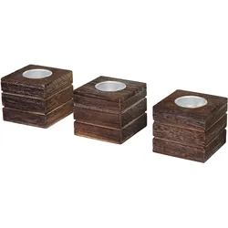 3er Set Teelichthalter Leuca, Teelichtständer, Shabby-Look Vintage ~ braun