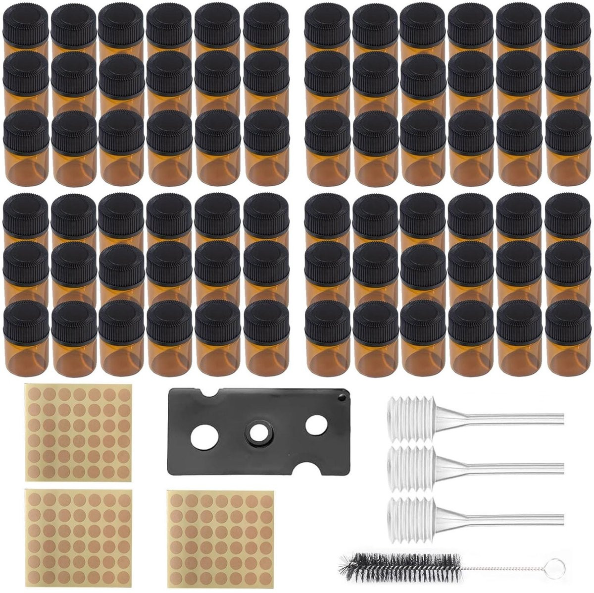 Dailygoods Set van 100 mini bruine glasflesjes van 1 ml
