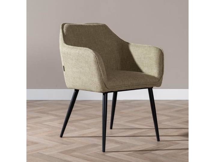 Livin24 Chaise de salle à manger Ciara tissu lin vert olive