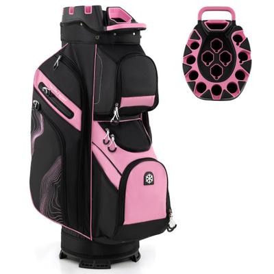 Costway Molded Lock Top Golf Cart Bag with 14-Way Full Length Dividers and 11 Pockets-Pink