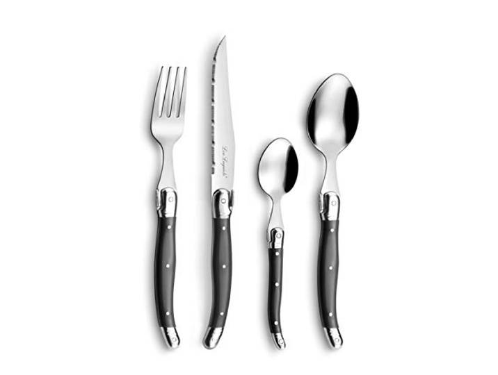 Lou Laguiole Steakbesteck TRADITION, Besteck, Edelstahl mit farbigen Kunststoffgriffen, anthrazit, für 12 Personen, 48-teilig