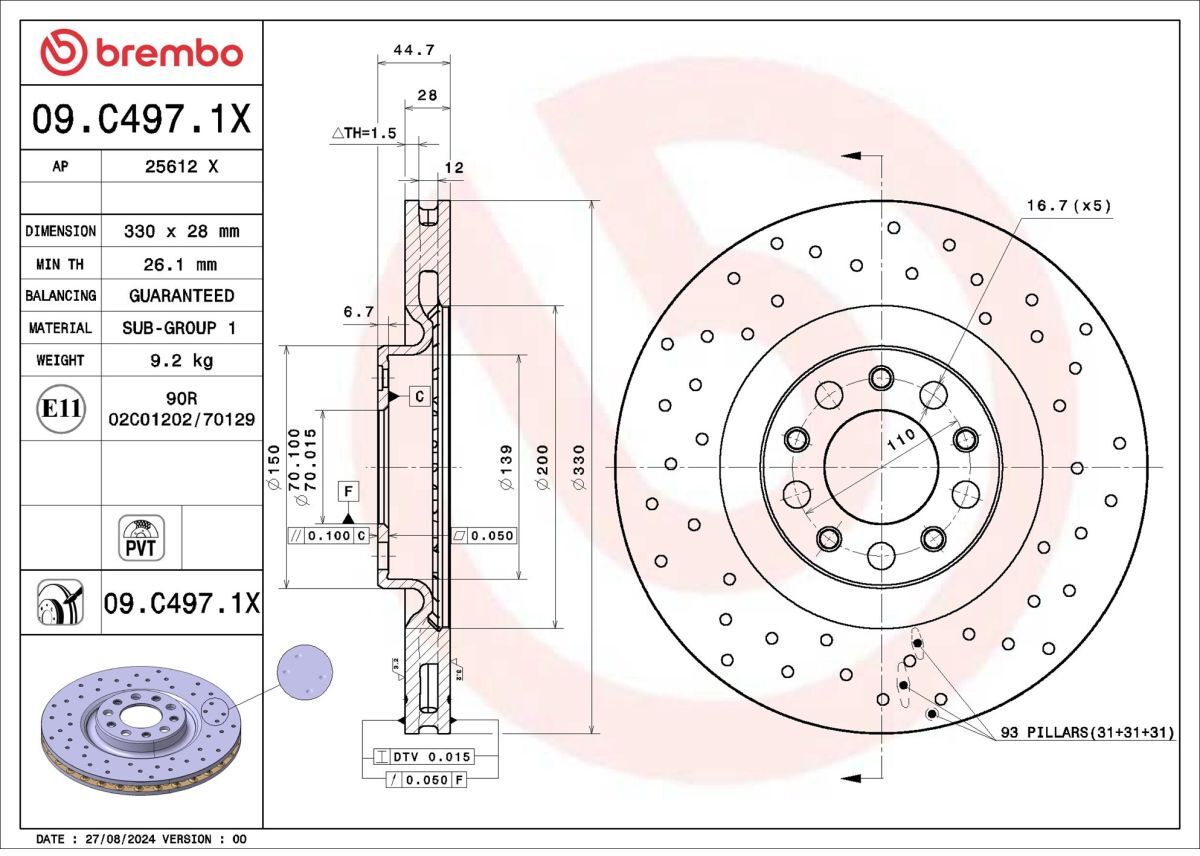 Bremsscheibe BREMBO 09.C497.1X, 1 Stück