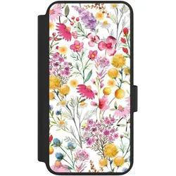 Nivocase Klapphülle für Samsung Galaxy S23 Handyhülle aus Kunst Leder NIVOflip schwarz Blumen Frühling (Samsung Galaxy S23), Smartphone Hülle, Schwarz