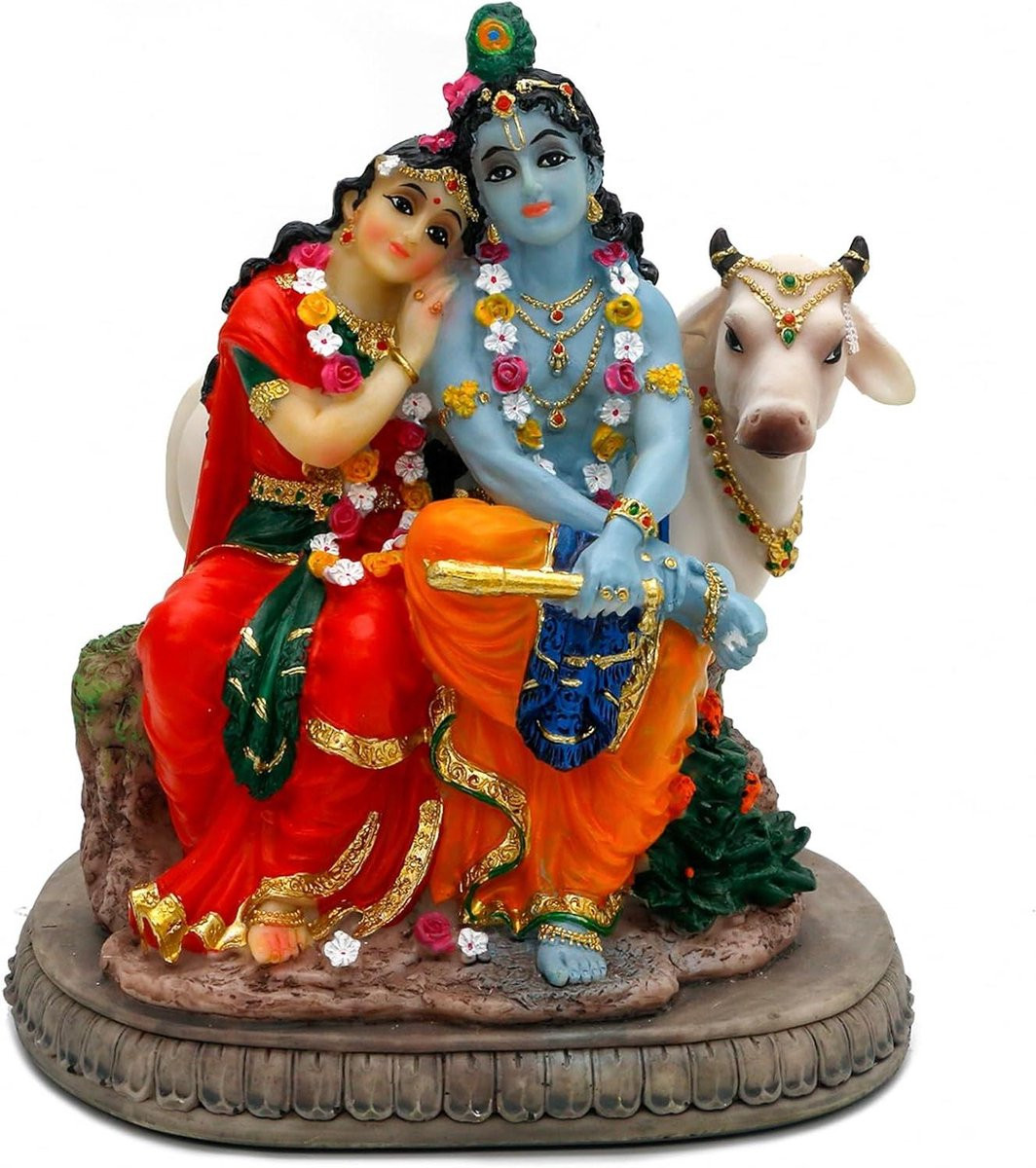 Radha Krishna Standbeeld - Handgemaakt Godenpaar Beeldje voor Spirituele Decoratie - Hoogte: 168 cm - Veelkleurig