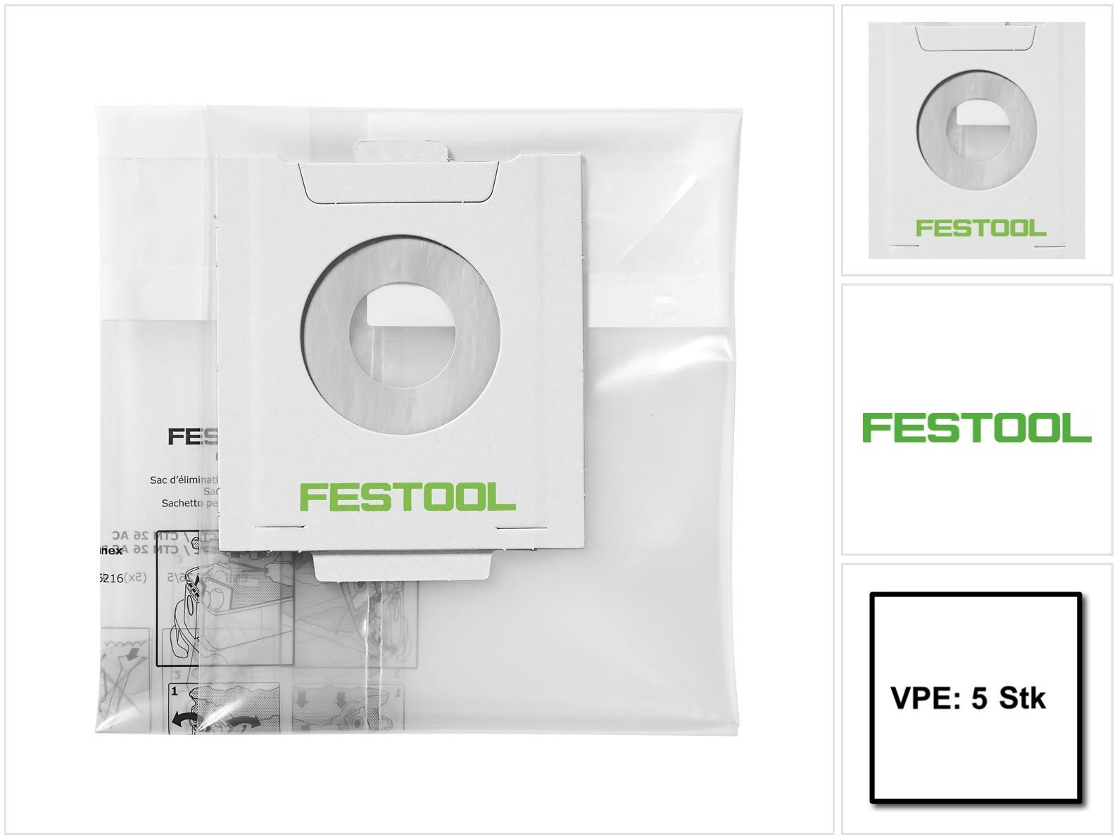 Festool ENS-CT 36 AC/5 Afvalzakken voor mobiele afzuigkap CT 36 met Autoclean, 5 stuks