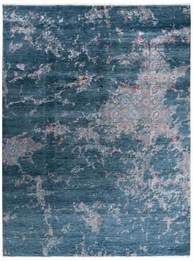 Overton "Ikat One-of-a-Kind Hand-Knotted Area Rug, Blue - 9' 1"" x 12' 2"""