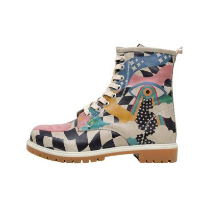Schnürboots DOGO "Long Boots Schnürstiefel Born To Be Awesome Damen Stiefeletten", Damen, Gr. 36, Normalschaft, beige (natur), Lederimitat, Schuhe Schnürboots, Handgefertigt