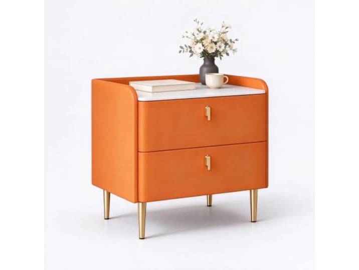 Nachttisch modern mit 2 Schubladen Gepolsterter Nachtschrank mit goldfarbenen Metallbeinen und Rundungen(Orange,45)