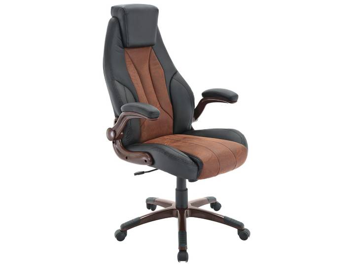 Chefsessel Lederlook, Mikrofaser Braun, Schwarz