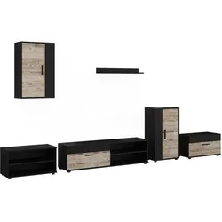 Vicco, Wohnwand, Wohnwand Berno, Schwarz/Sandeiche, 6-teiliges Set (35.20 x 140 x 38.70 cm)