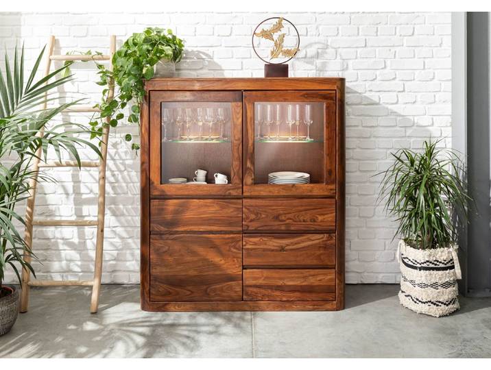 Highboard Sheesham 128x145x40 walnuss gewachst TORONTO #203