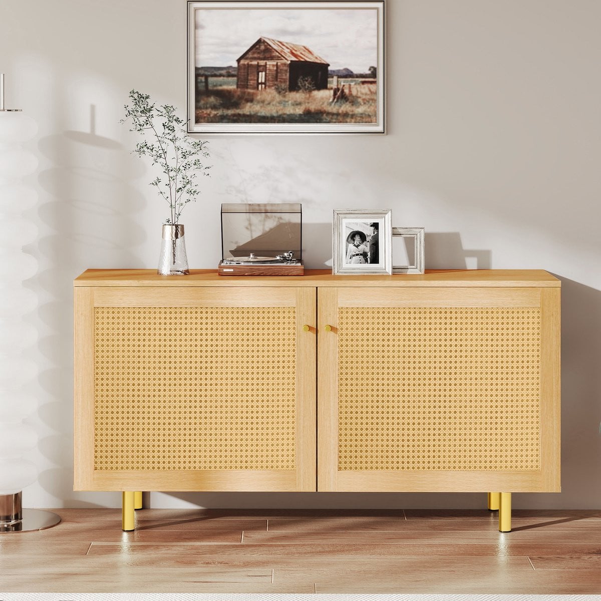 Wishdor Dressoir met Dubbele Deuren en Gevlochten Rotan - Naturel - MDF