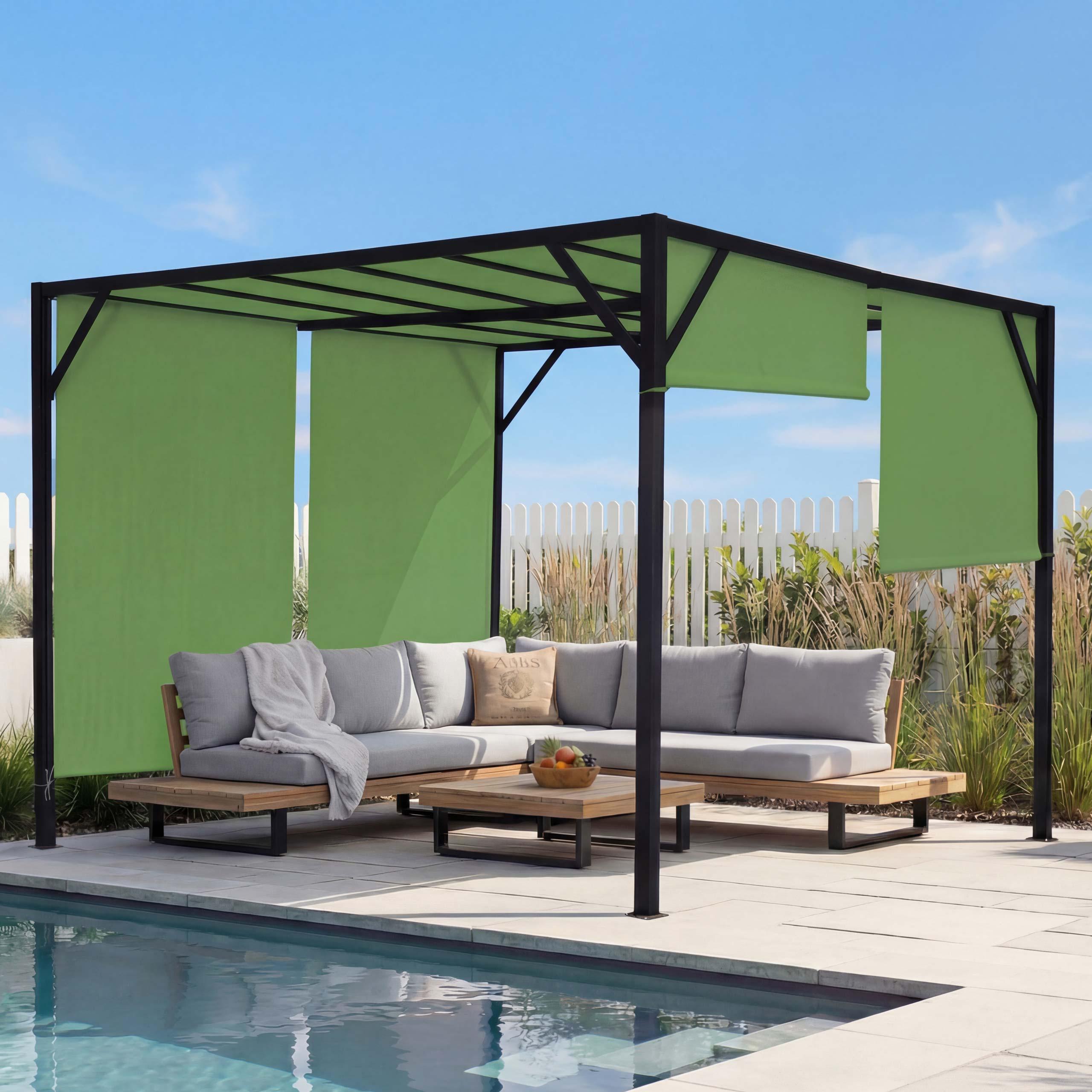Pergola Beja, Garten Pavillon Terrassenüberdachung, stabiles 6cm-Stahl-Gestell + Schiebedach grün 3x3m