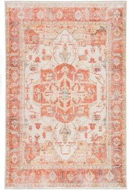 Porch & Den Quinn Printed Medallion Orange/ Ivory Area Rug
