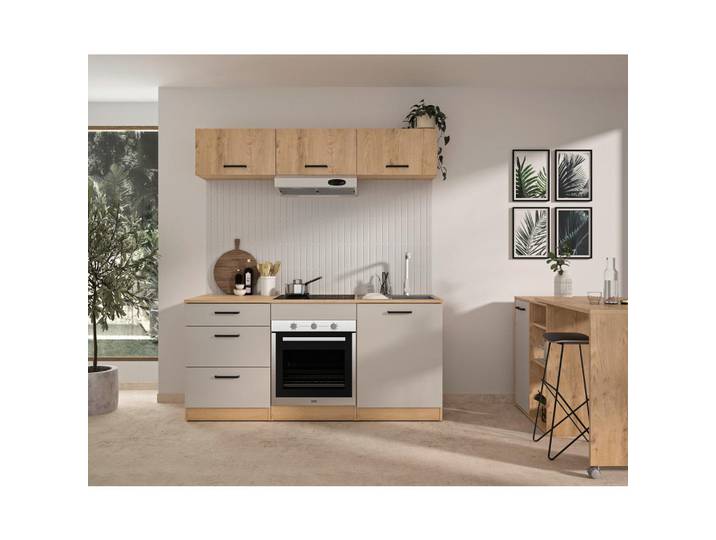 Mid.you Küchenleerblock Alpaga, Beige, Beigebraun, Holzoptik, 3 Schublade(n) Schubladen, 180x211x60 cm, Küchen, Küchenzeilen & Küchenblöcke, Küchenzeilen ohne Geräte