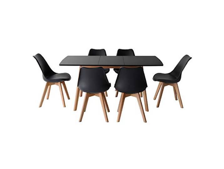 Happy Garden Set ausziehbarer Tisch 120/160cm Helga und 6 Stühle Nora schwarz