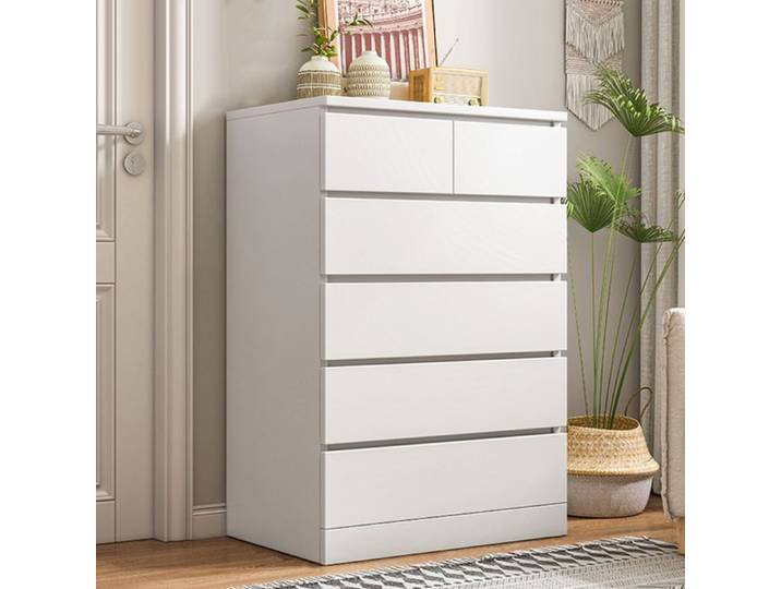 Commode 6 tiroirs - Style moderne - Anti-basculement - Pour chambre salon - Blanc