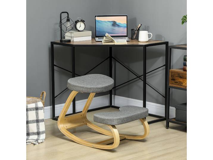 HOMCOM Chaise Ergonomique Bois Bascule Gris Bureau Domicile