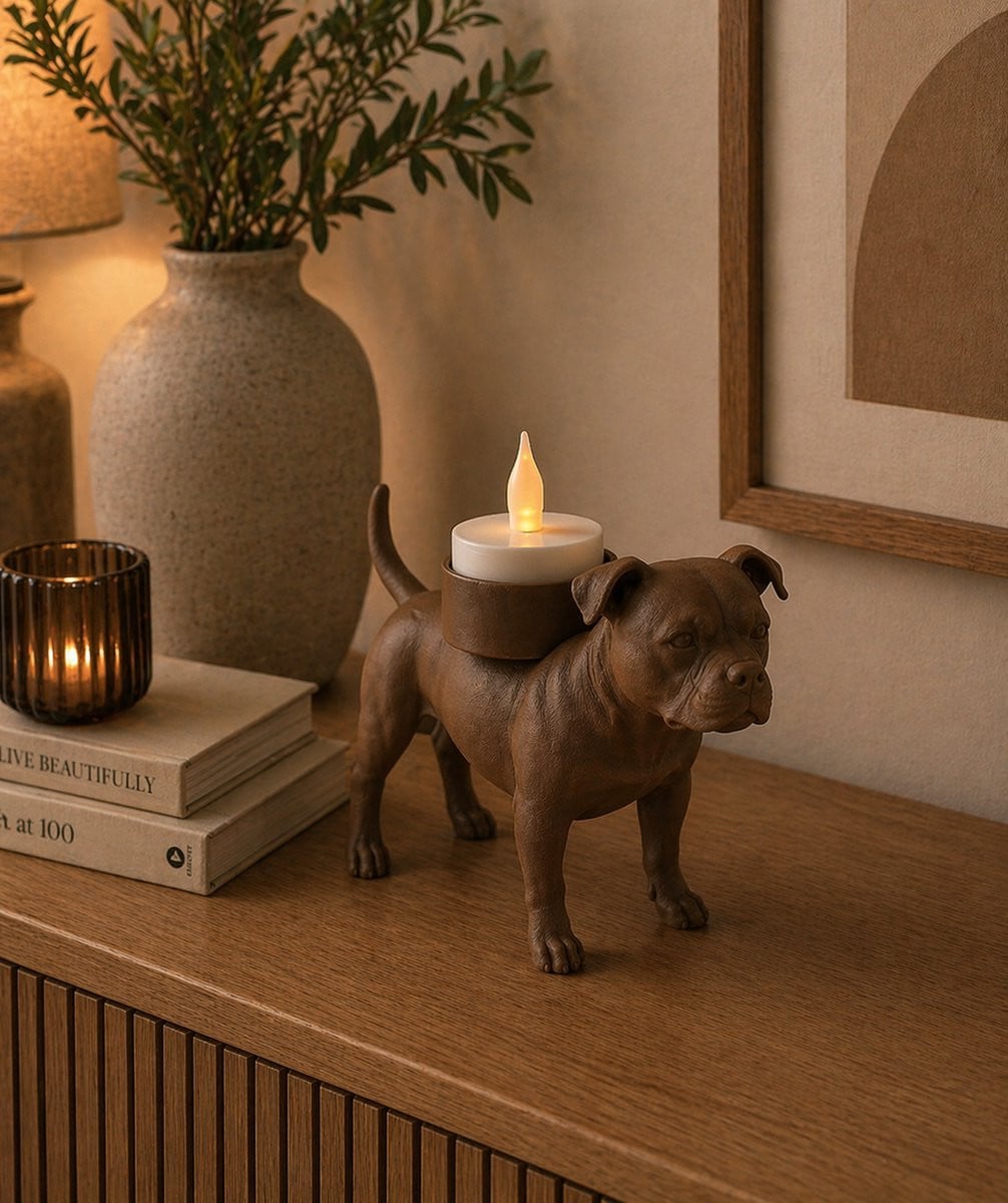 Waxinelichthouder Staffordshire Bull Terrier - Bruin - Decoratie Cadeau