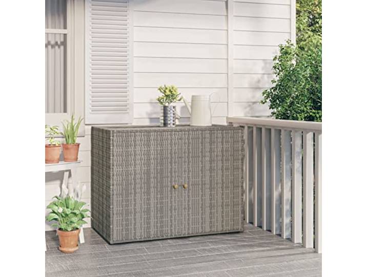 BaraSh Gartenschrank Grau 100x55,5x80 cm Poly Rattan Rattan Kommode Balkonschrank Wetterfest