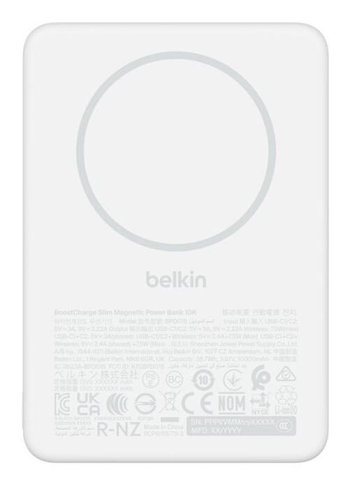 Belkin BoostCharge Slim, Magnetische Powerbank 10.000mAh, 7.5 W, weiß BPD015hqWH