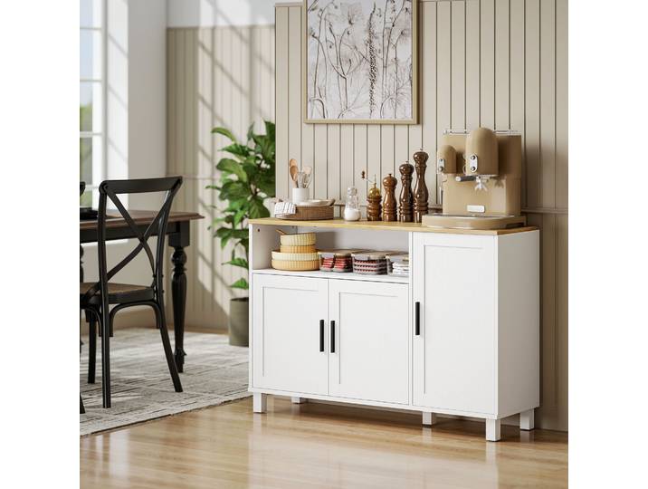 HOMCOM Buffet Blanc 3 Portes avec Étagères Réglables 110cm