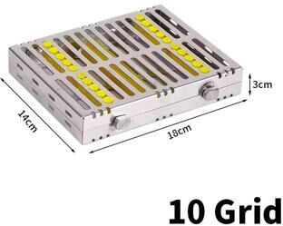Fusion Finds Dental Instrument Sterilization Box Stainless Steel Autoclavable Dental Instrument Cassette yellow 10 Grid