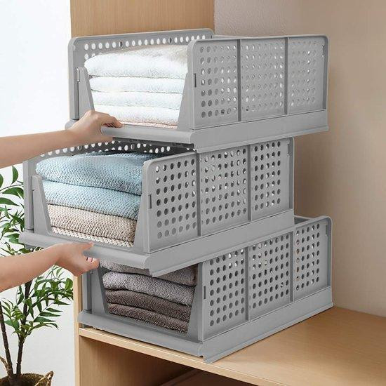 Set van 4 grijze stapelbare plastic kastorganizers voor keuken of badkamer