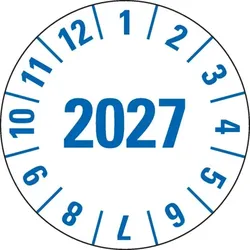 Dreifke® Prüfplakette 2027, weiß, Folie,m.Spezialkl.,Oberflächenschutz, Ø25mm, 500/Rolle