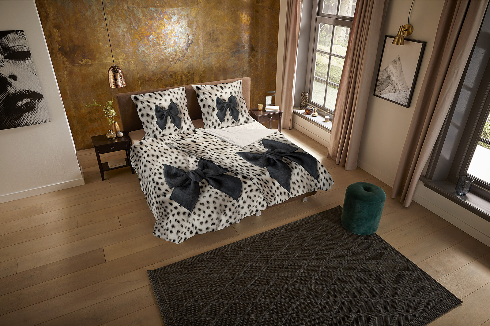 Pure Dekbedovertrek Ragna met kussen - Beige/Zwart/Wit - Microvezel - B/D/H: 155 x 220 cm en 80 x 80 cm
