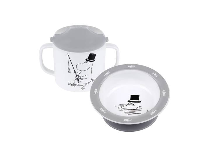 Rätt Start Mug avec bec & sous-tasse avec ventouse Mumin Vatten & Bad Gris