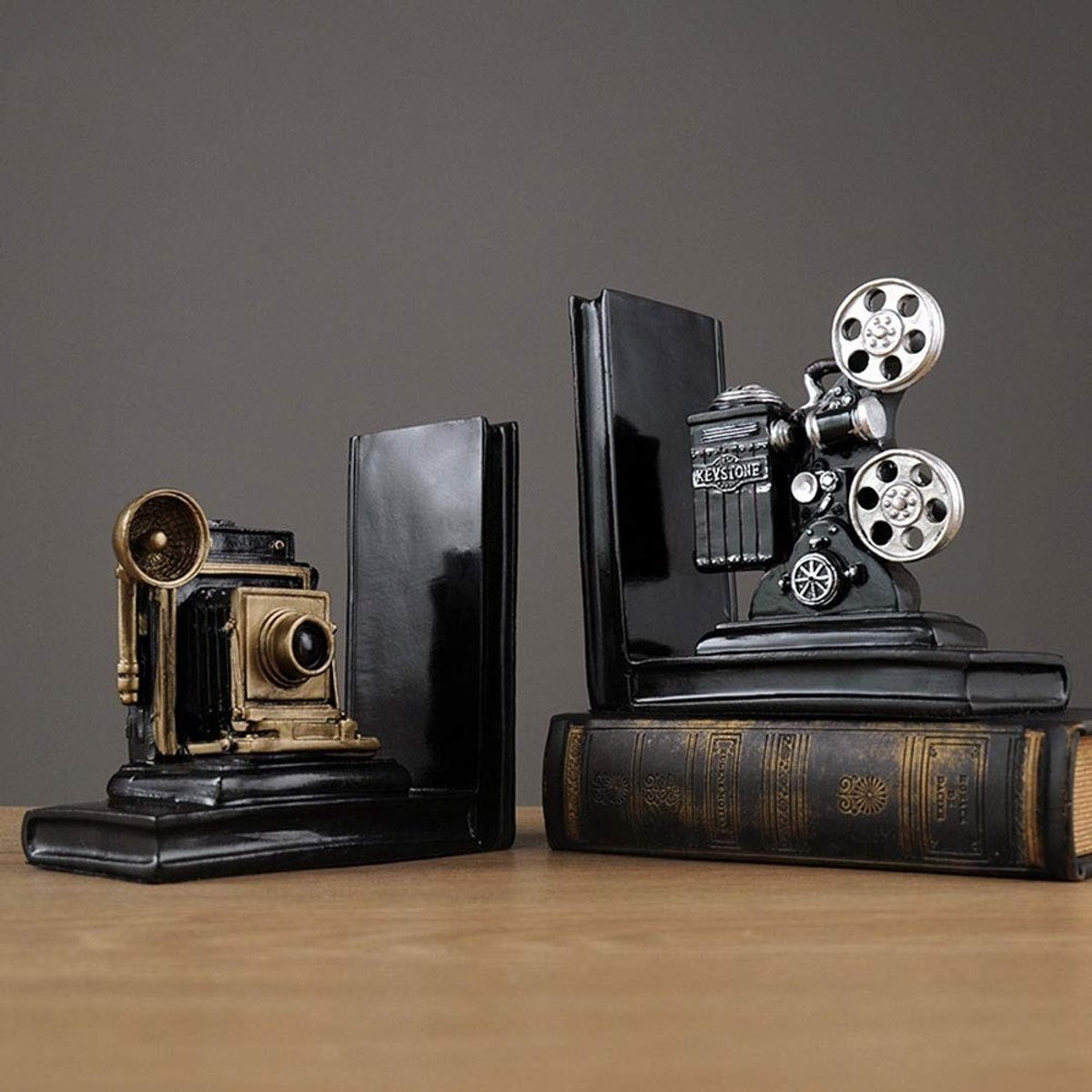 Solidchoice Retro Camera Boekensteunen van Hars voor Decoratie