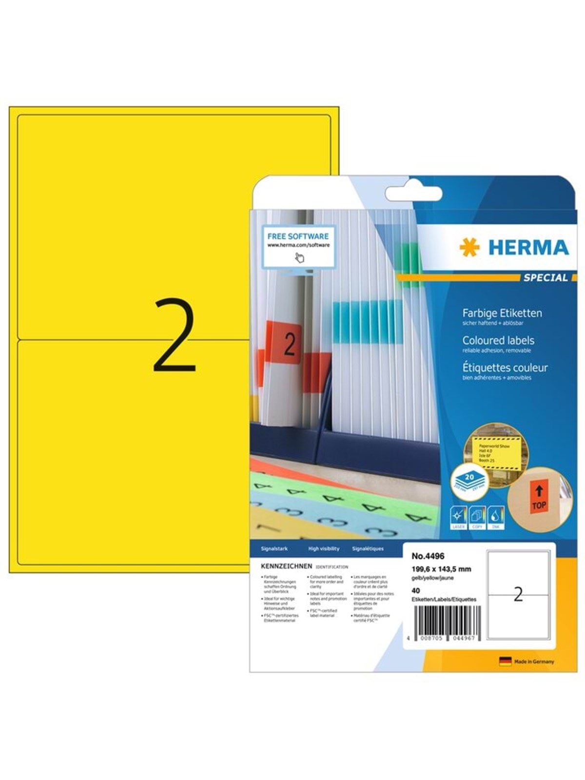 HERMA Farbige Etiketten A4, 199,6 x 143,5 mm, gelb, ablösbar