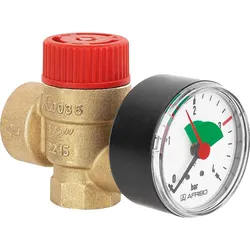 Membran-Sicherheitsventil Heizung mit Manometer, DN15(1/2'') IG 2,5 bar